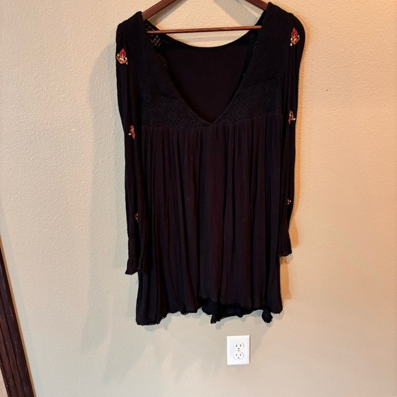 Free People Mohave Embroidery Crepe Mini Dress in Black, Small, Boho, Hippie - Picture 6 of 11